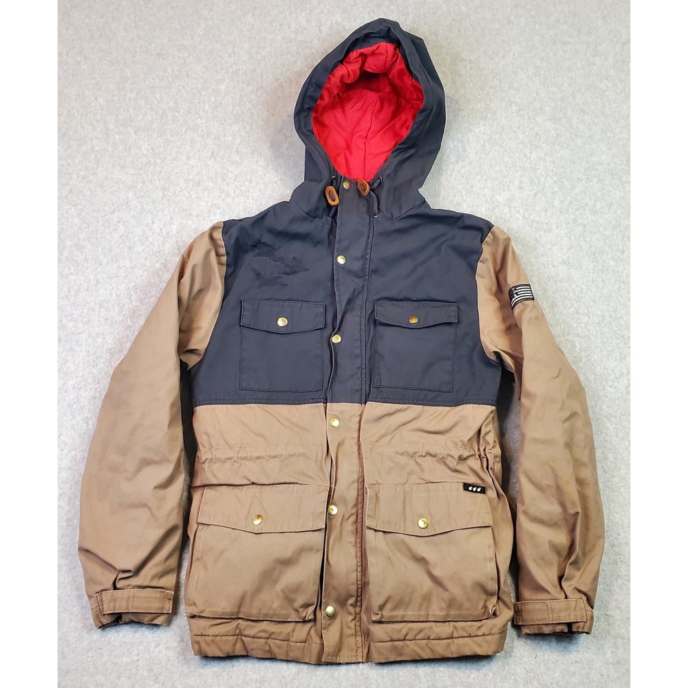 The Hundreds Jacket Wildcat Military Parka Full Zip Hooded Men's Med Beige Black